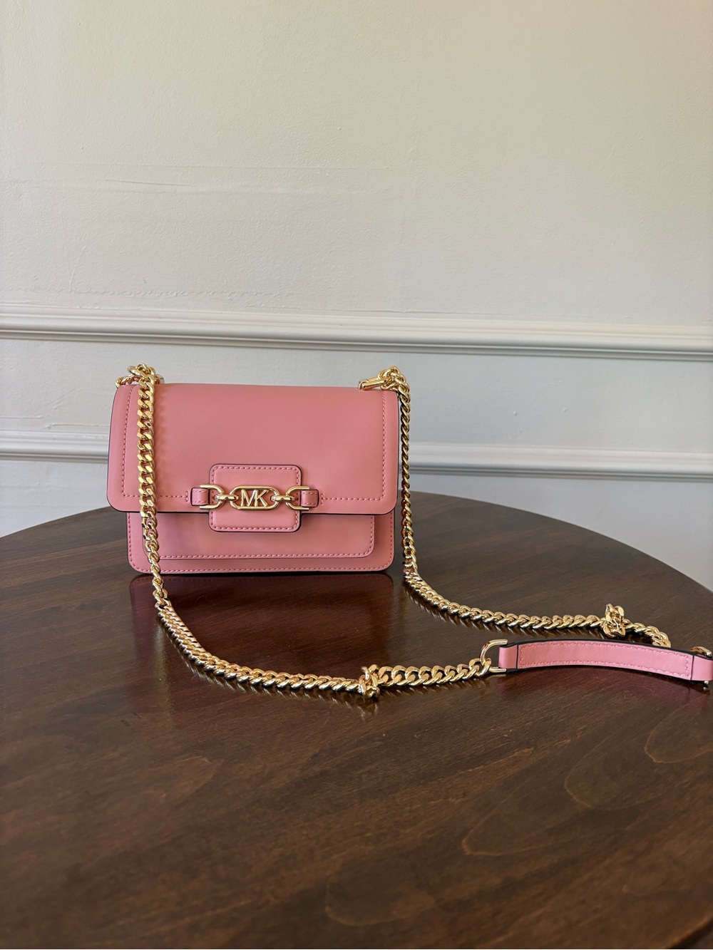 Michael Kors Pink Leather Chain Crossbody Bag with Gold Hardware